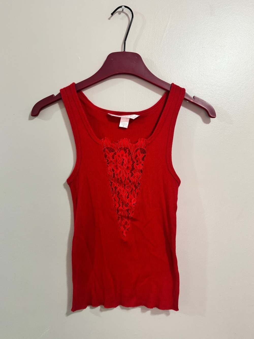Y2K Vintage Victoria's Secret Red Lace-Inset Ribbed Tank Woman’s Size Small